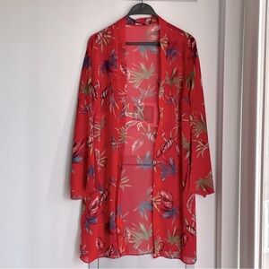 MELANIE LYNE Floral Red Sheer Kimono